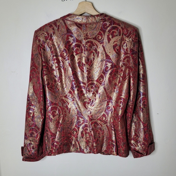 Juliana Collezione Metallic Paisley Leather Blazer Jacket Size 10 Holiday Party - Picture 5 of 8